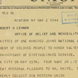 Telegram: 1944 May 2