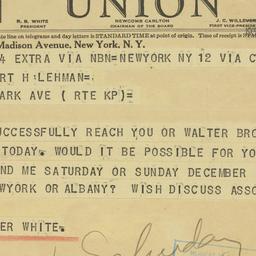 Telegram: 1938 December 13