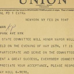 Telegram: 1947 February 24