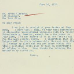 Letter: 1933 June 30