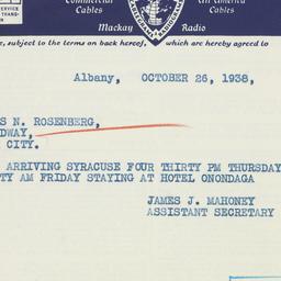 Telegram: 1938 October 26