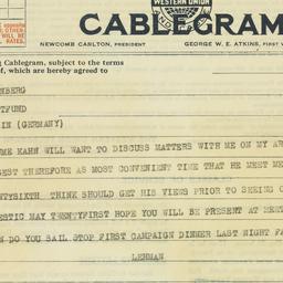 Telegram: 1926 April 26