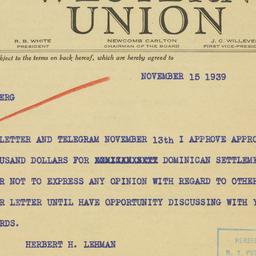 Telegram: 1939 November 15