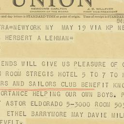 Telegram: 1941 May 20