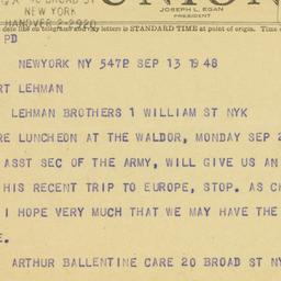 Telegram: 1948 September 13