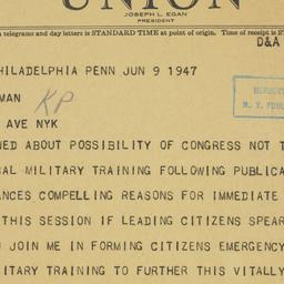 Telegram: 1947 June 9