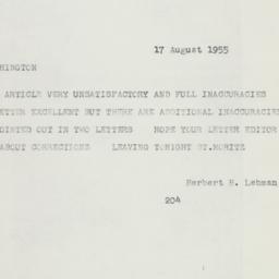 Telegram: 1955 August 17