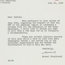 Letter: 1950 July 21