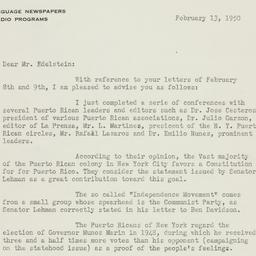 Letter: 1950 February 13