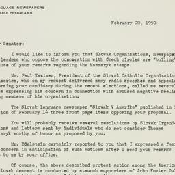 Letter: 1950 February 20