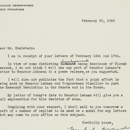 Letter: 1950 February 20