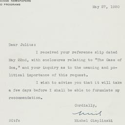 Letter: 1950 May 27