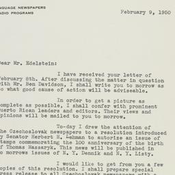 Letter: 1950 February 9