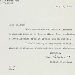 Letter: 1950 May 19