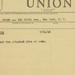 Telegram: 1946 September 24