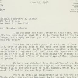 Letter: 1958 June 25