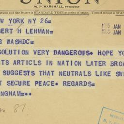 Telegram: 1955 January 26