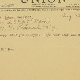 Telegram: 1946 August 23