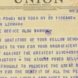 Telegram: 1954 July 29
