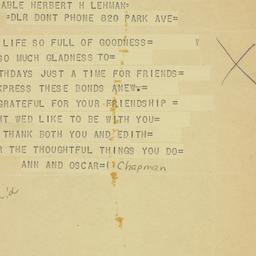 Telegram: 1958 March 28