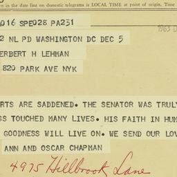 Telegram: 1963 December 6