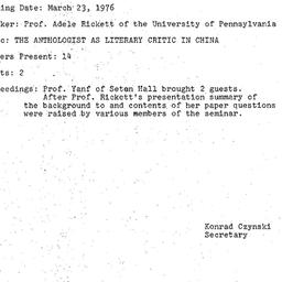 Minutes, 1976-03-23. Tradit...