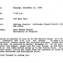 Announcements, 1990-11-13. ...