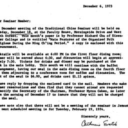Announcements, 1973-12-06. ...
