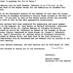 Announcements, 1984-01-20. ...