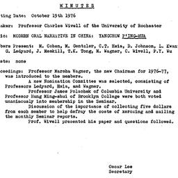 Minutes, 1976-10-19. Tradit...