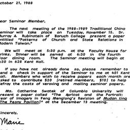 Announcements, 1988-10-21. ...