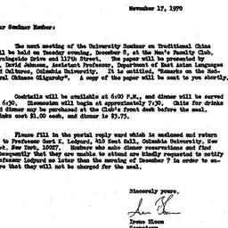 Announcements, 1970-11-17. ...