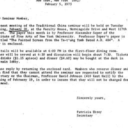 Announcements, 1973-02-05. ...