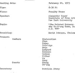Minutes, 1973-02-20. Tradit...