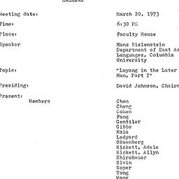 Minutes, 1973-03-20. Tradit...