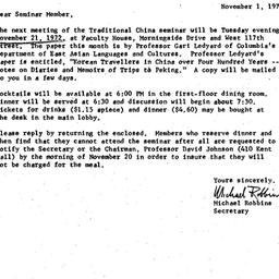 Announcements, 1972-11-01. ...