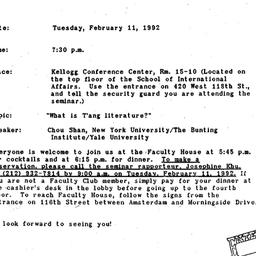 Announcements, 1992-02-11. ...