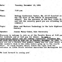 Announcements, 1991-12-10. ...