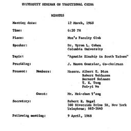 Minutes, 1968-03-12. Tradit...