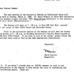 Announcements, 1986-01-10. ...