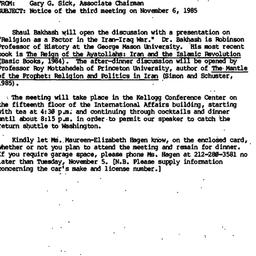 Announcements, 1985-11-06. ...