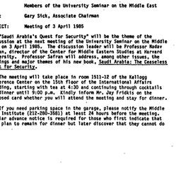 Announcements, 1985-04-03. ...