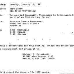 Announcements, 1982-01-12. ...