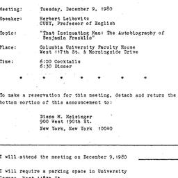 Announcements, 1980-12-09. ...