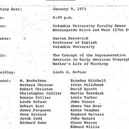 Minutes, 1973-01-09. Early ...