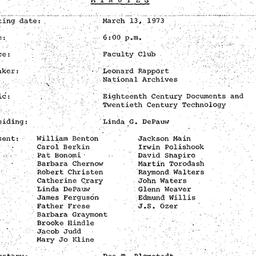 Minutes, 1973-03-13. Early ...
