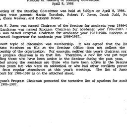 Minutes, 1986-04-08. Early ...