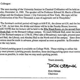 Announcements, 1989-11-29. ...