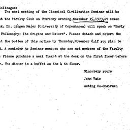 Announcements, 1973-11-15. ...