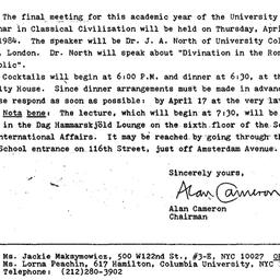 Announcements, 1984-03-30. ...